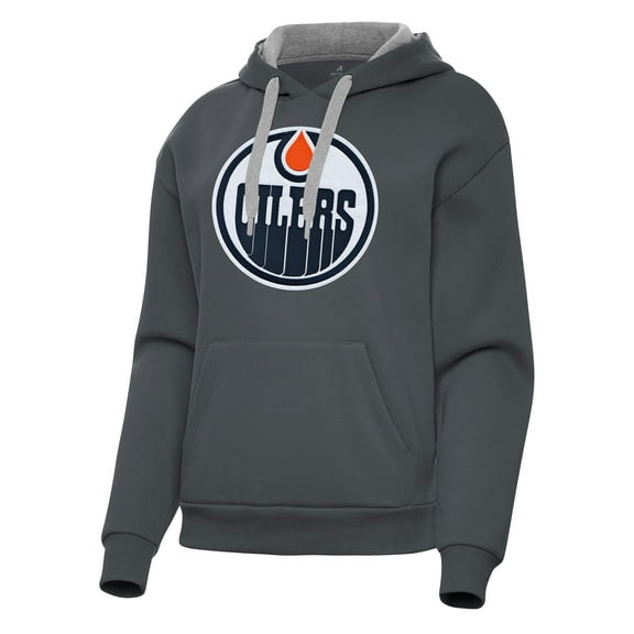 Women's Antigua Charcoal Edmonton Oilers Victory Pullover Hoodie