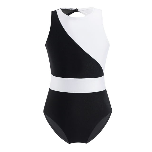 Doomiva Combinaison de Danse Ballet Sans Manches en Maille Color Block pour Filles Noir&Blanc 12
