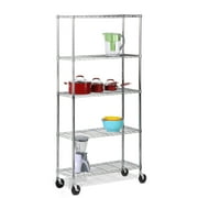 Honey-Can-Do 5-Shelf Steel Heavy Duty Rolling Adjustable Storage Shelves, Chrome, Holds up to 200 lb per Shelf