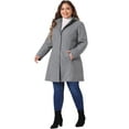 thumbnail image 3 of DARING DIVA Women's Plus Size Single Breasted Detachable Hooded Overcoat 2X Grey, 3 of 6