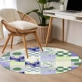 thumbnail image 4 of Spring Floral Checkered Round Area Rug 4Ft Washable Circle Rugs for Bedroom Dining Room, Sage Green Purple Buffalo Plaid Non-Slip Carpet Floor Mats Indoor Outdoor Carpet Runner Aesthetic Home Decor, 4 of 8