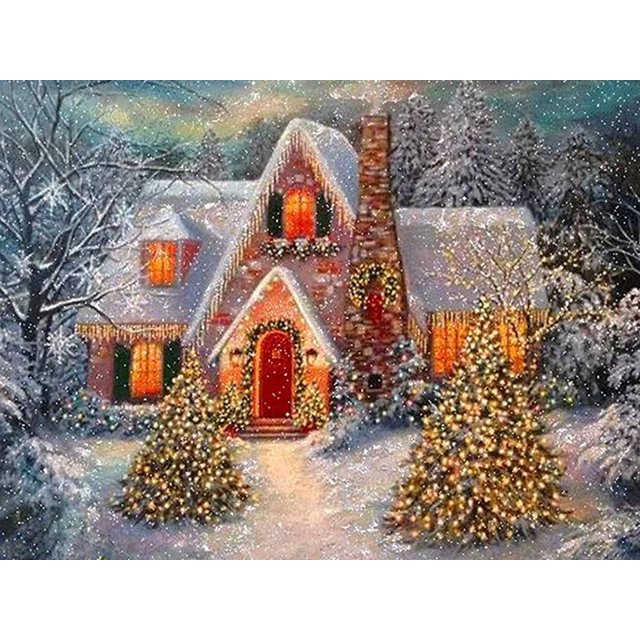 Pintura De Diamante 5D Cabaña De Navidad, Bordado De Diamantes De Navidad, Kit Completo De Lienzo De Diamantes Bordado De Punto De Cruz Sala De Estar Dormitorio Etiqueta De La Pared Decoración 30x40 c