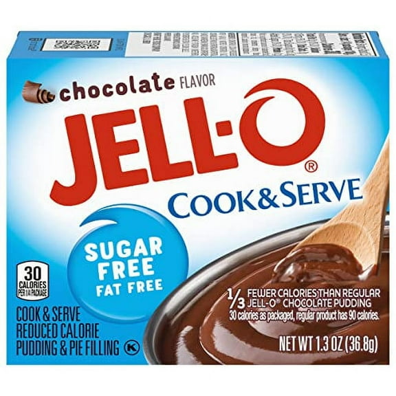 Jell-O Chocolate Pudding, Cook & Serve, Sugar Free, 1.3 oz Box, 4 Packs