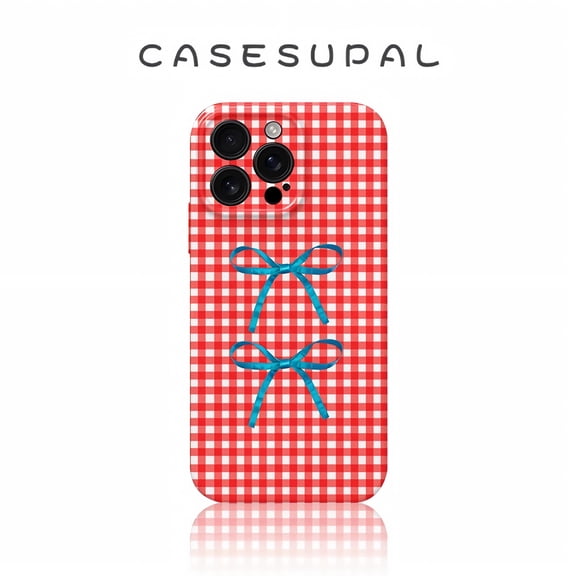 Compatible for iPhone 15 Pro Case Cute Checkerboard Lattice Plaid with Bow Design for Girls Women Soft TPU Shockproof Protective Girly for iPhone 15 Pro Case-Red