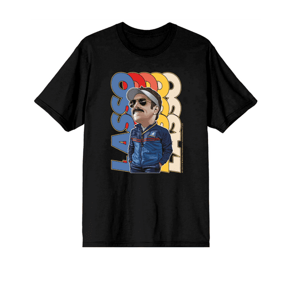 Ted Lasso Cartoon Coach Lasso Crew Neck Short Sleeve Navy Men's T-shirt-Medium