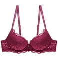 thumbnail image 4 of GEWSEY Women's Lace Push Up Bra Padded Support Full Coverage Plunge Everyday Lift Bra (Wine, 28B), 4 of 4