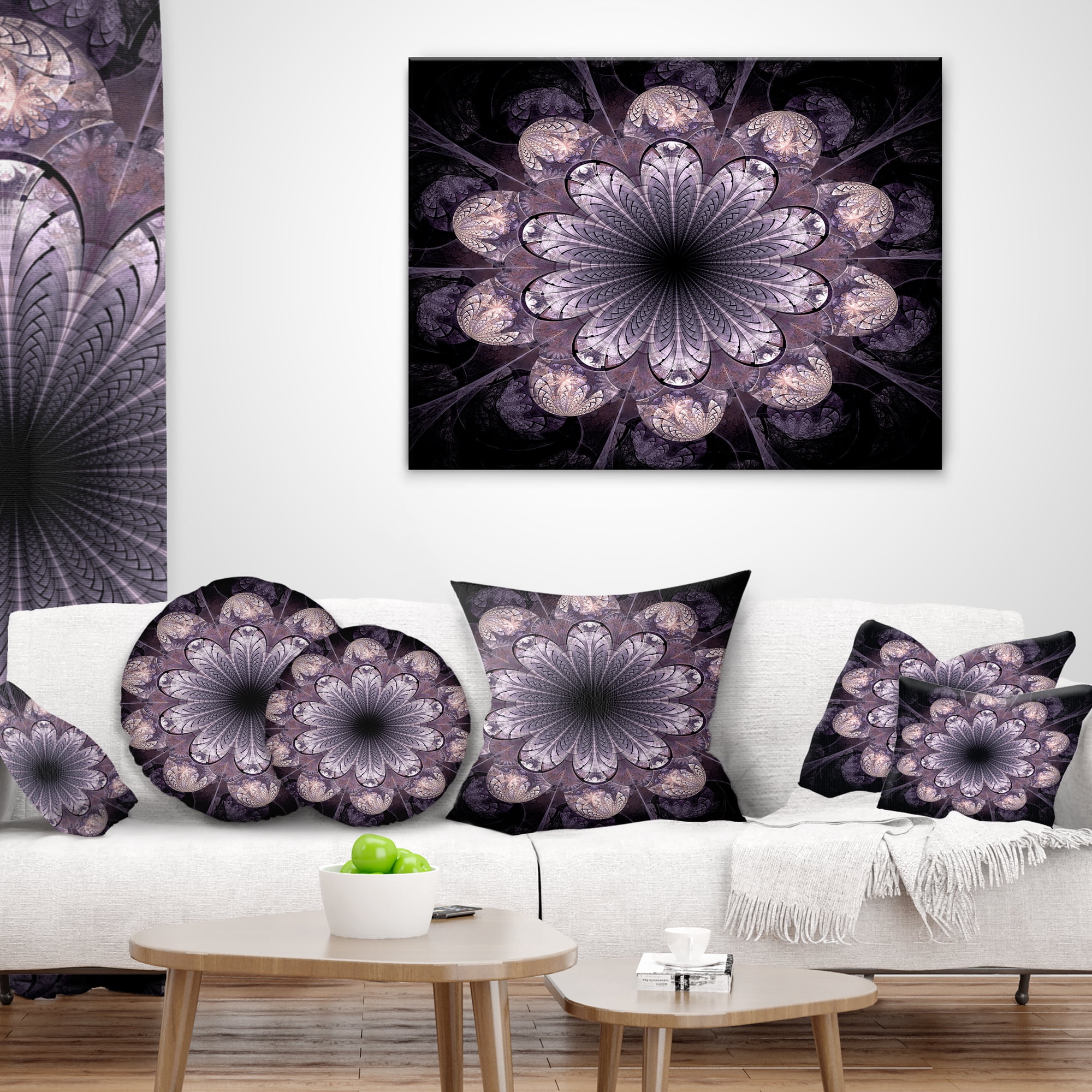 Designart Dark Pink Fractal Flower Pattern - Abstract Throw Pillow - 16x16