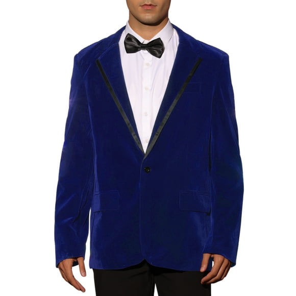 Blazer de terciopelo INSPIRE CHIC para hombre, corte slim, de un solo botón, con solapas de muesca, color azul real, talla S