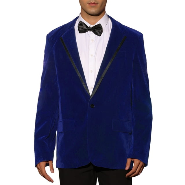 Blazer de terciopelo INSPIRE CHIC para hombre, corte slim, de un solo botón y con solapa de muesca, azul real L