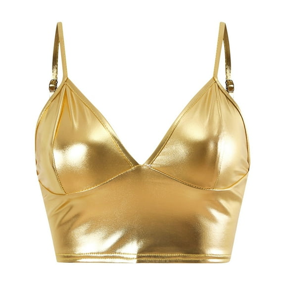 Tank Tops for Women,Fashion PU Leather Corset Bandeau Top Suspenders Strap Camisole Vest for Layering,Camisole Tops for Women,Gold,2XL