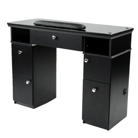 MAYAKOBA Sonoma II Manicure Table, Nail Station for Beauty Salon Furniture & Equipment, Marble Top & 1UV Hole, Modern Black/Silver