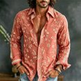 thumbnail image 2 of Men's Boho Floral Print Long Sleeve Shirt 70s Vintage Button Up Shirt Relaxed Fit Holiday Party Wear Shirt, 2 of 5