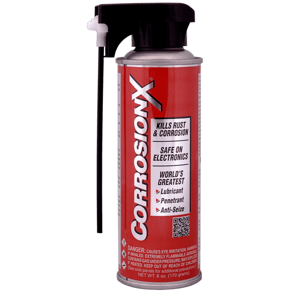 CorrosionX Rust Inhibitor, Industrial-Strength Dielectric Corrosion Prevention, Lubricant & Penetrant for Marine, Automotive, Electronics & RV Use, Protects Bolts, Cables, Engines, 6 oz aerosol