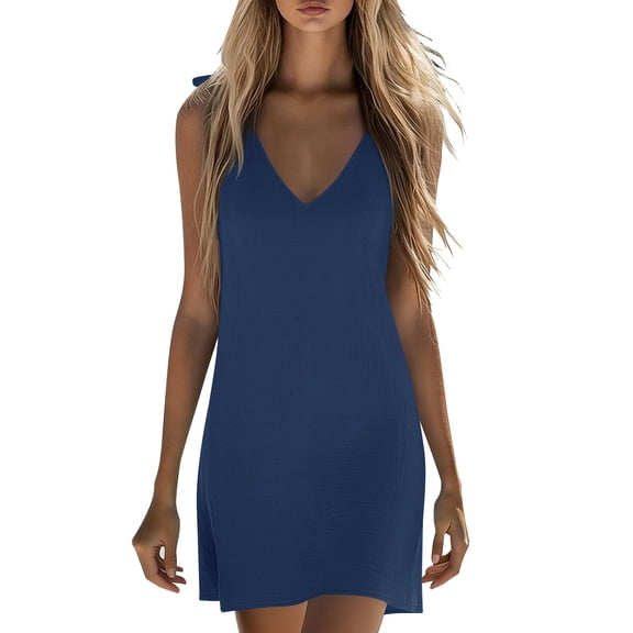 Admvng Womens Dress V Neck Sleeveless Summer Comfy Basic Dress