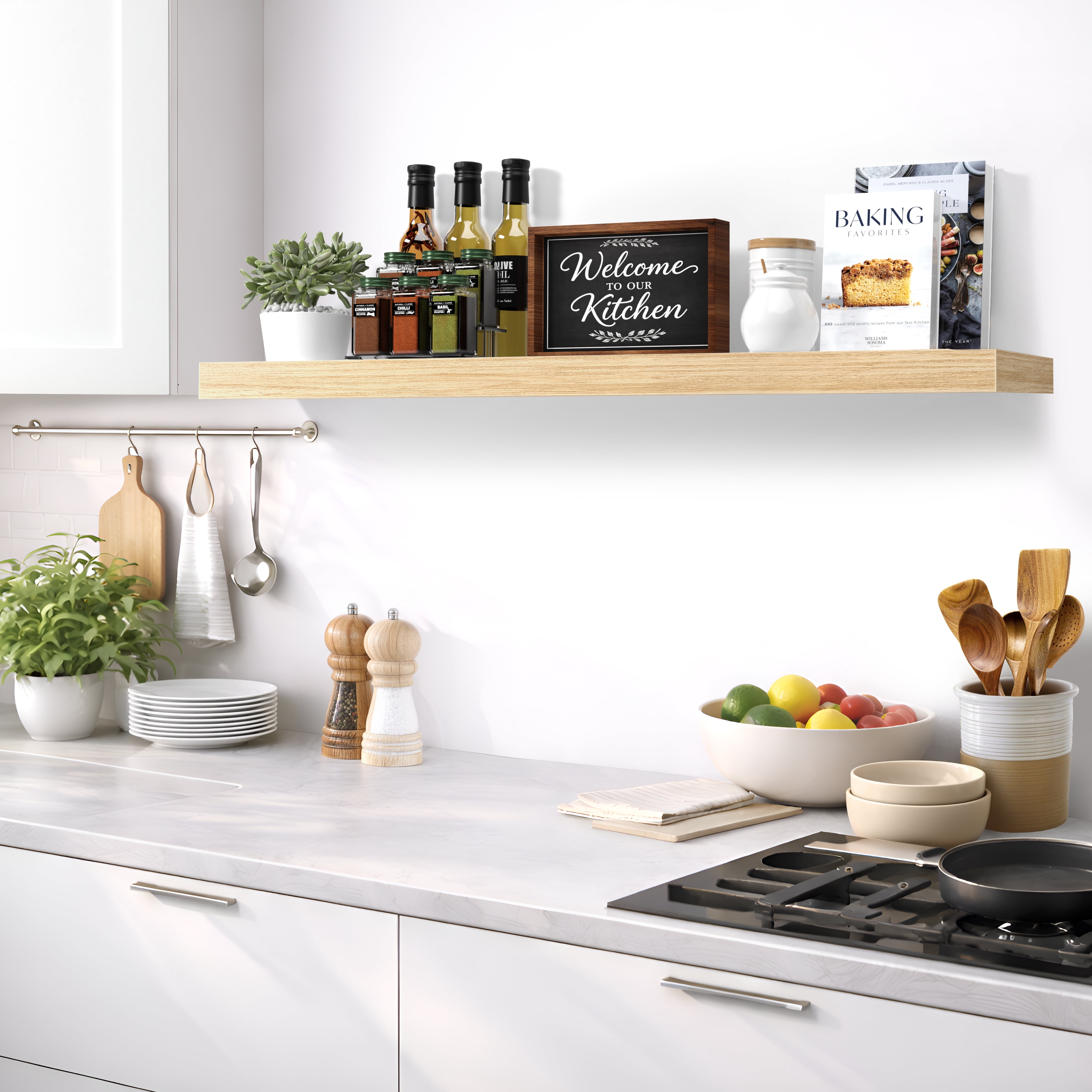 Sorbus 55" Floating Wall Shelf, Maplewood, Invisible Brackets, Bathroom, Bedroom & Home Decor