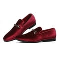 thumbnail image 4 of Santimon Mens Velvet Penny Loafers Slip-on Metal Buckle Casual Shoes Leather Dress Shoes Red 6 US, 4 of 8