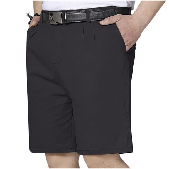 PNTUTB Summer Men's Solid-Color Casual Shorts Button-and-Zip Suit Shorts Loose Comfortable Breathable Commuter Shorts with Belt Loops and Pockets