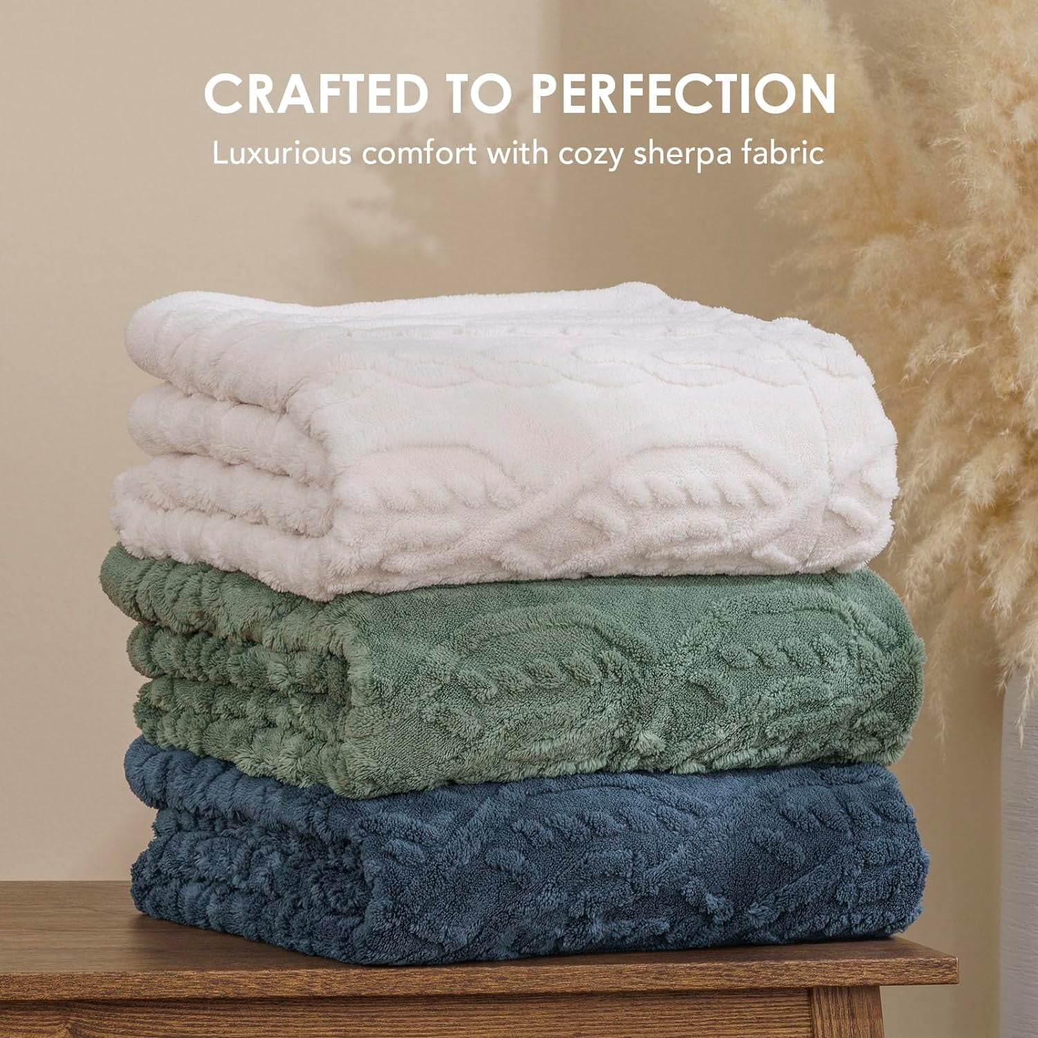 EVERGRACE Classic Cable Jacquard Sherpa Fleece Throw Blanket for Couch, Soft Cozy Fuzzy Plush Blankets for All Seasons, Reversible Thick Warm Blanket for Bed, Sofa, Bleach White, 50'' x 60''