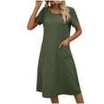 thumbnail image 2 of SMihono Robe d'Été Grande Taille pour Femmes 2023 à Manches Courtes, Couleur Unie, Coupe Ample, Robe T-shirt à Col Rond, 2 of 5