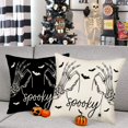 thumbnail image 3 of Spooky Halloween Pillow Cases Cotton Linen White Black Skeleton Hand Play Spider Web Pillow Covers 20x20 Inch Set of 2 Halloween Bats Decorations Pillows Cushion Covers for Couch Sofa, 3 of 6