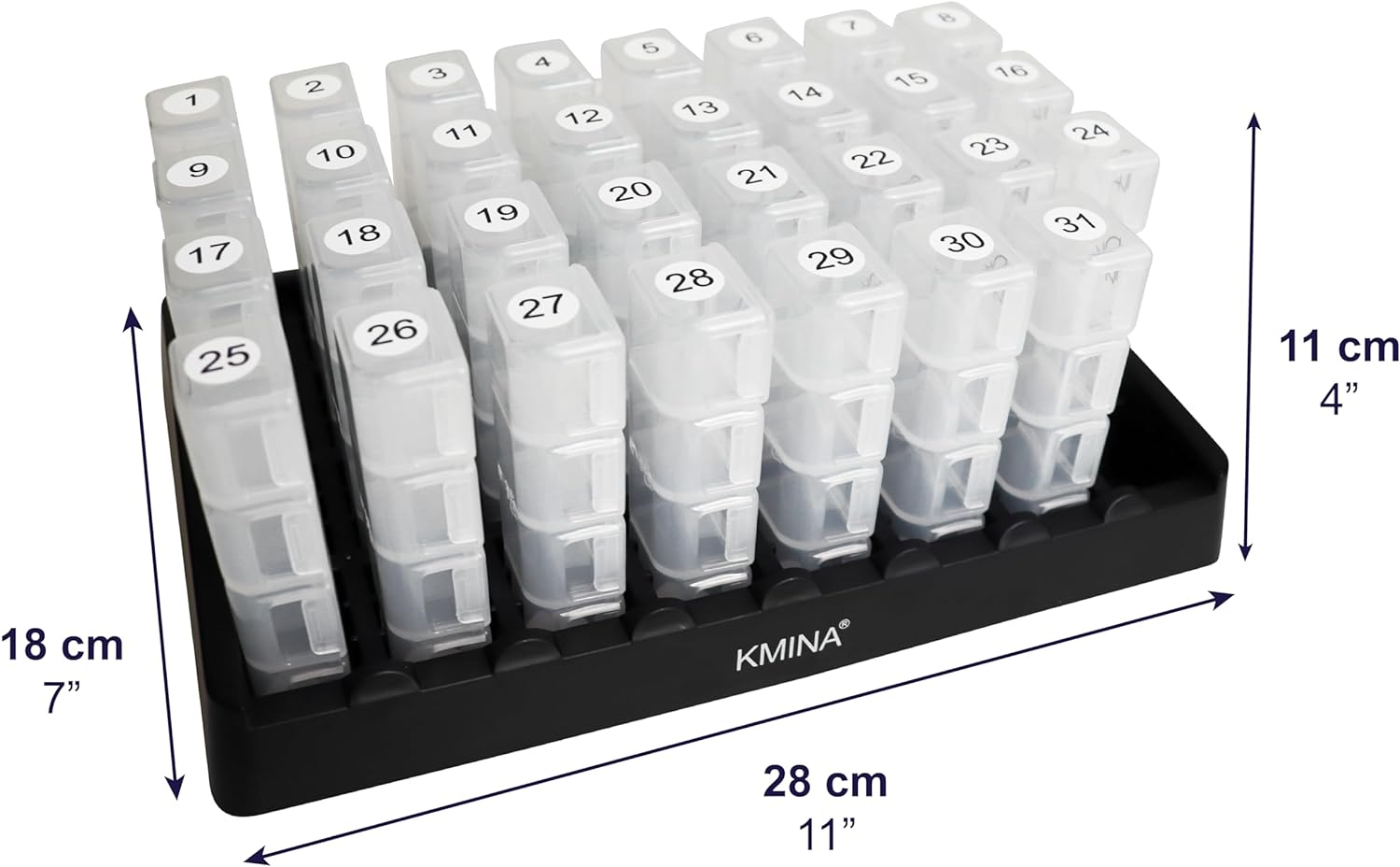KMINA - Monthly Pill Organizer 4 Times a Day, Pill Box Monthly 31 Days, Vitamin Box Organizer Large, Pill Boxes and Organizer 4 Times a Day Month