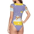 thumbnail image 4 of Fotbe Women Short Sleeve Bodysuit Round Neck Corgi Washing In Bathtub Bodysuit For Women Round Neck Scoop Neck Long Sleeve Stretch Tops Jumpsuit-Large, 4 of 9