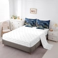 thumbnail image 4 of YST 7 Pcs Comforter Set Twin Size, Dark Blue Marble Bed In A Bag With Flat Sheet And Fitted Sheet For Kids Adults, Golden Glitter Stone Pattern Fluid Bedding Set With Pillowcases & Shams, 4 of 5