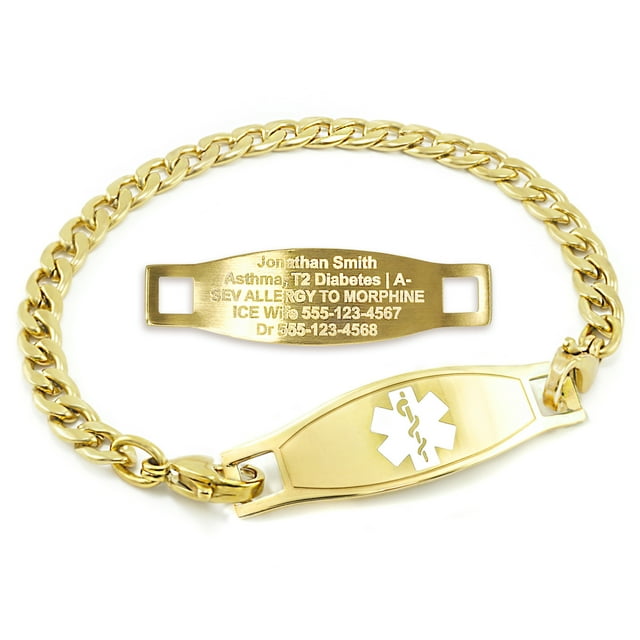 MedicEngraved Yellow Gold Stainless Steel Custom Medical Alert Bracelet - 5mm Curb Link