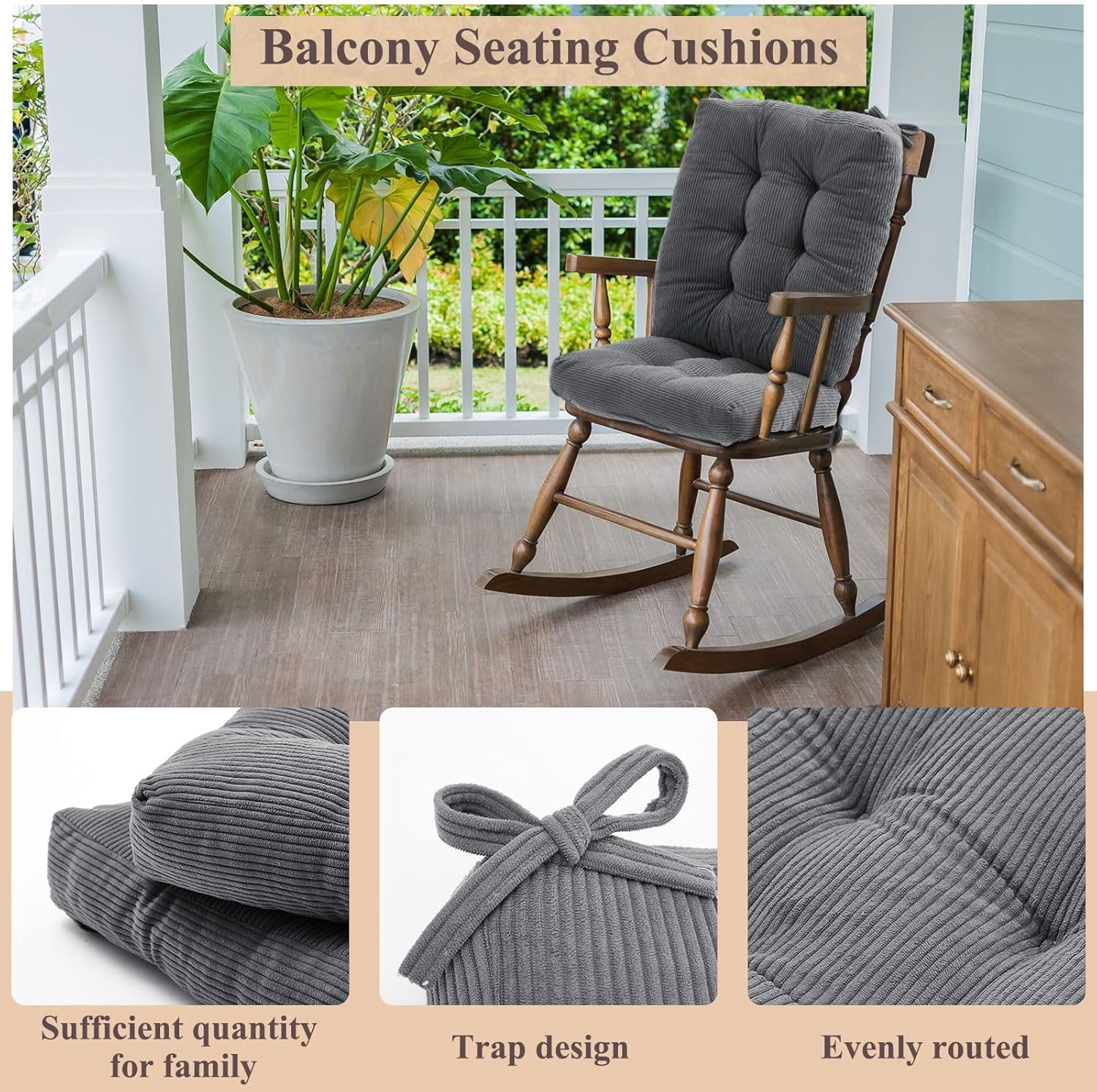 4 Set Outdoor Patio Chair Cushions Corduroy Seat High Back Tufted Pillow Replacement Rocking Patio Chair Pads for Outdoor Indoor Home Office(Dark Gray)