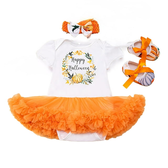 MIASHUI Halloween Ensemble pour Enfants Robe Citrouille Dessin Animé pour Filles Comprend des Chaussures de Robe et des Accessoires pour Fêtes K,12-24 Mois