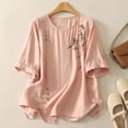 thumbnail image 2 of Vestidos Casuales Para Mujer, Blusas De Mujer De Moda Blusa de lino sintético con bordados, manga corta, botones y cuello redondo para mujer, 2 of 6