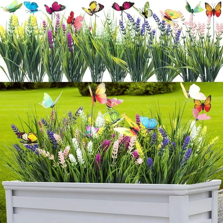 

Artificial Plants Outdoor Flower - 20 pcs Fake Faux Bundles Ears of Wheat Flower and Butterfly Stakes Bouquet for Outdoor Garden Patio Front Porch Yard Office Decor