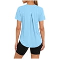 thumbnail image 3 of Vmvidoty Summer Tops for Women - Workout Sport Athletic Yoga Running Gym Loose Short Sleeve Shirts Light Blue L, 3 of 10