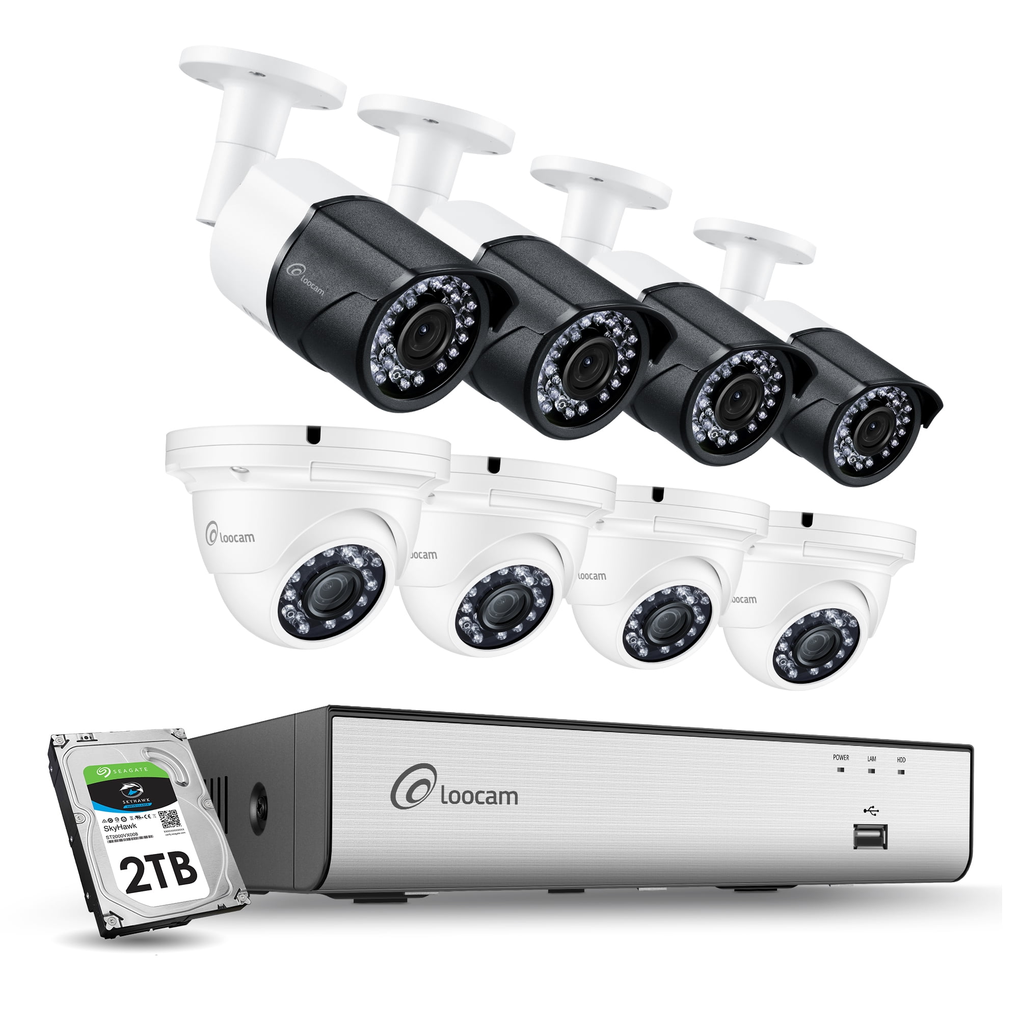Loocam 5MP Security Camera System 8Channel DVR w/ 2TB & 8 x 5MP Night