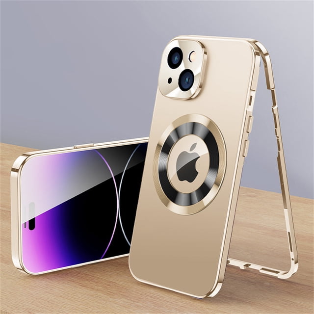 for iPhone 14 Plus 6.7" Full Body Case,Double Sided with Built-in Tempered Glass Screen Protector Metal Frame Plating PC Back Panel Shockproof Rugged Case for iPhone 14 Plus,Purple