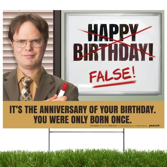 Prime Party The Office Dwight Schrute Happy Birthday False Yard Sign, Outdoor Decoration – 20.5" x 15"