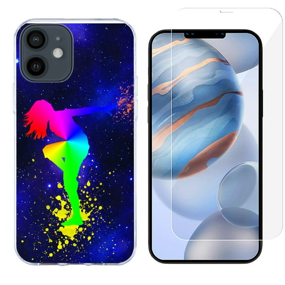 Slim-Fit Protective Phone Case compatible with iPhone 12 Mini, with Tempered Glass Screen Protector, by OneToughShield ® - Cosmos Dance