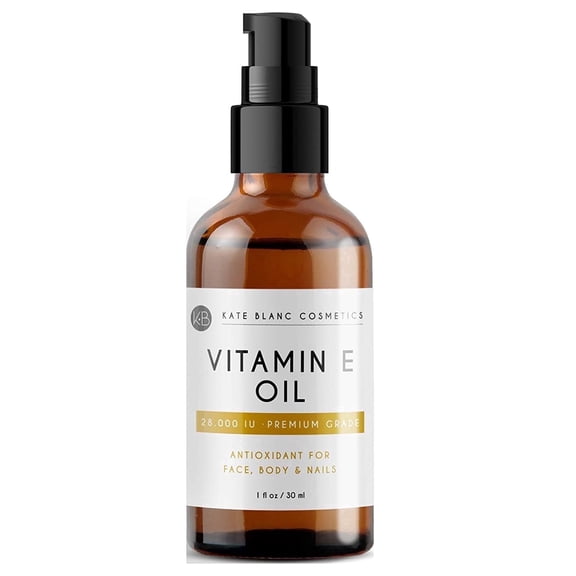 Kate Blanc Cosmetics Vitamin E Oil for Face & Skin, 28,000 IU, 1 fl oz — Moisturizing Oil for Dry Skin, Nails & Body, Cruelty-Free