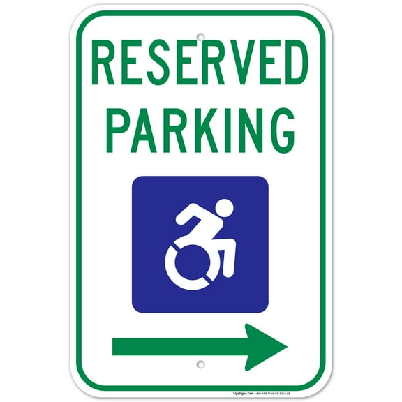 New York Handicap Parking Sign, Reserved Parking Accessible Symbol With Right Arrow Sign, 12x18 Aluminum