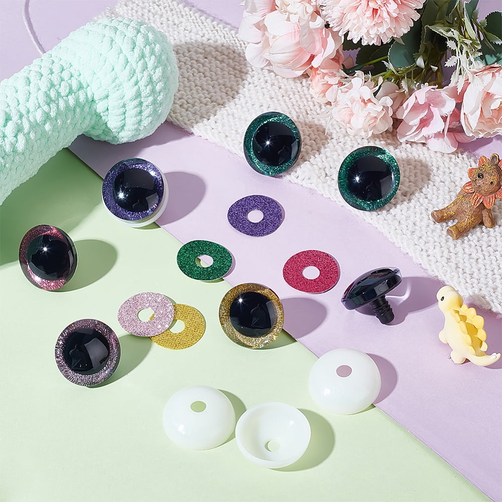 20 Sets 3D Glitter Plastic Safety Eyes for Amigurumi 39.5mm Craft Eyes with Washers Stuffed Animal Eyes for DIY Puppet Bear Crochet(5 Colors)