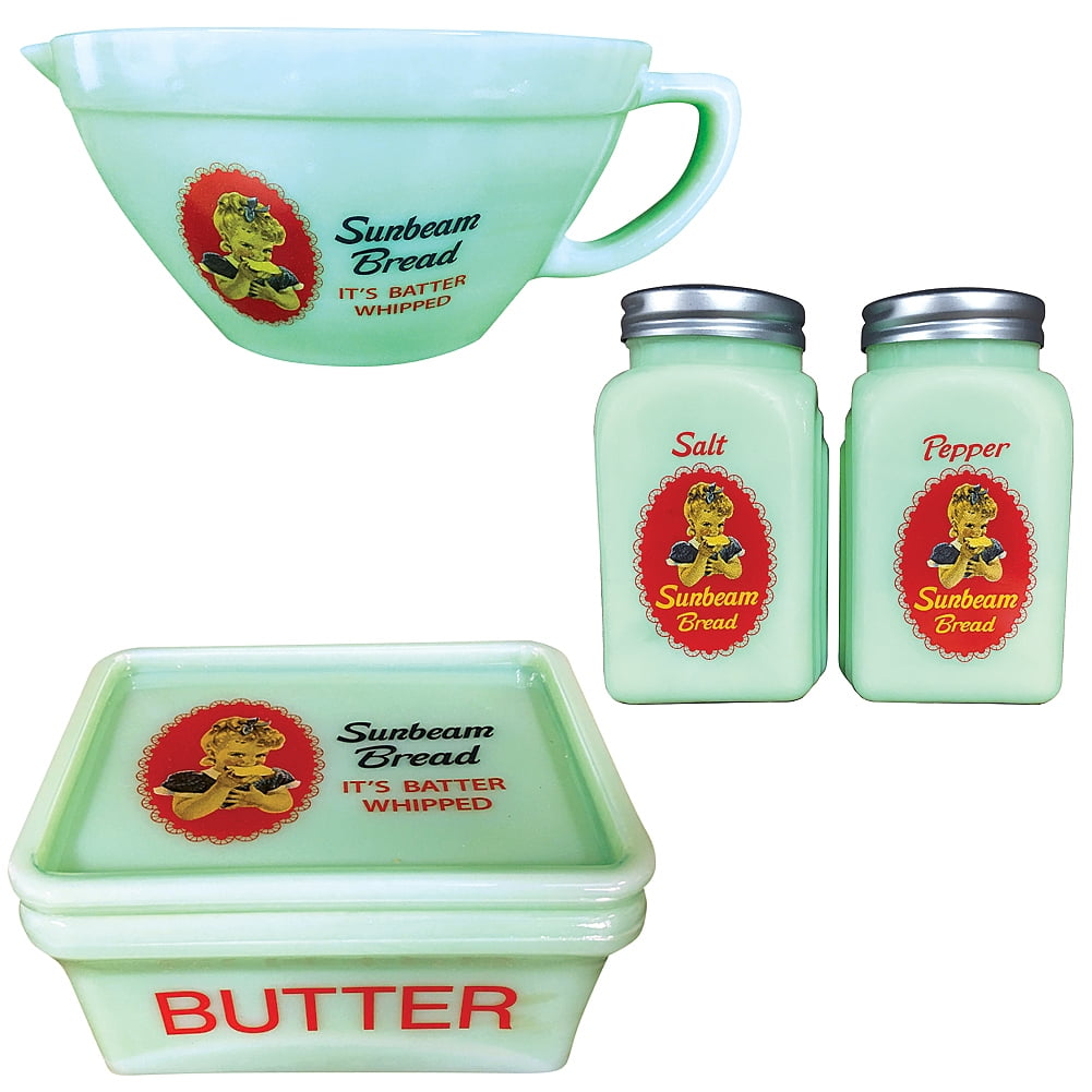 Sunbeam Bread Girl Jadeite 5 Inch Collectible Refrigerator Butter Box w//Lid