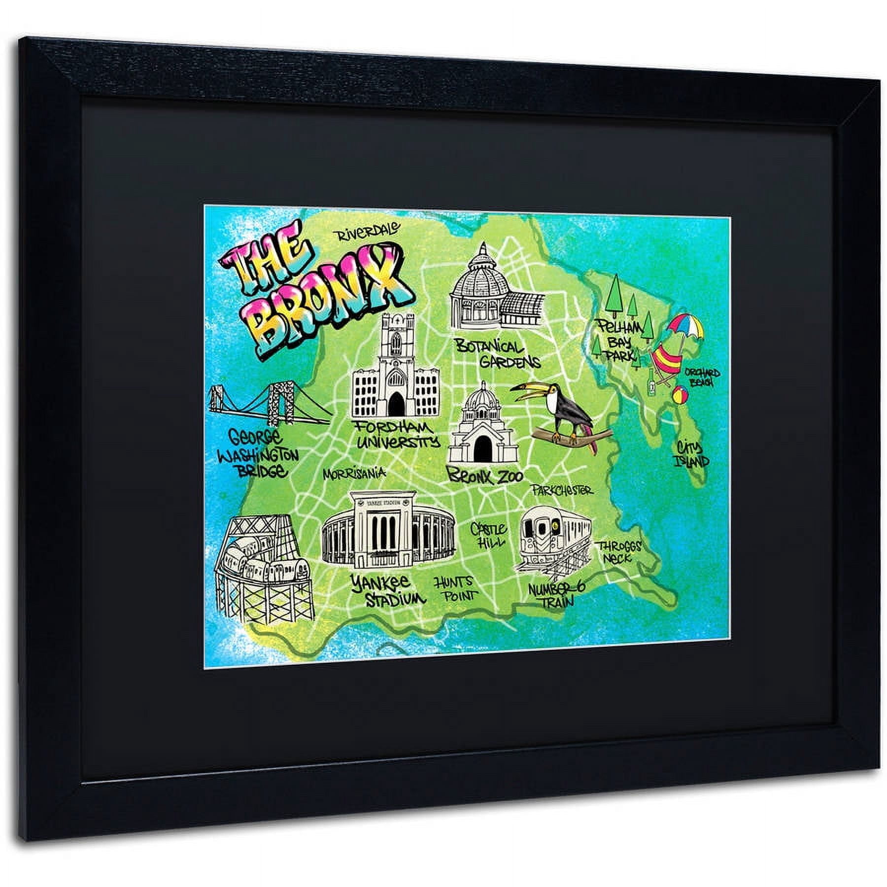 Trademark Fine Art "Bronx Map" Canvas Art by Elizabeth Caldwell, Black Matte, Black Frame
