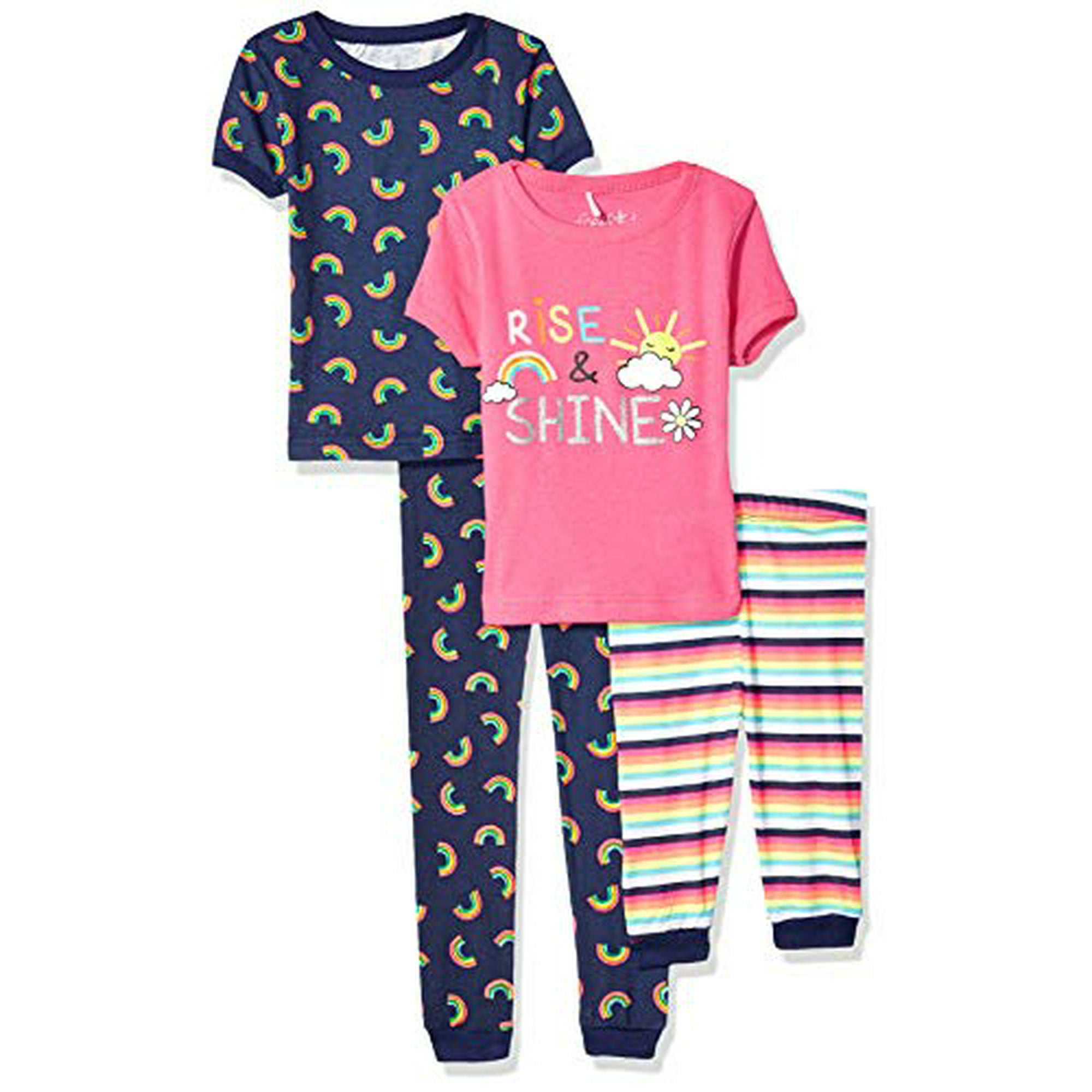Girls Toddler Rise and Shine Sleepwear 4Pc Set 2 Tops Pants and Shorts 2T Walmart