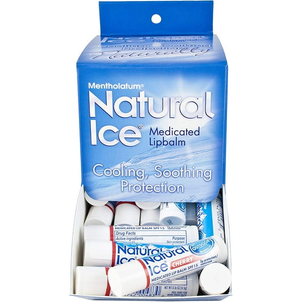 5 Pack Mentholatum Natural Ice Medicated Cherry Lip Balm 48 Count Case