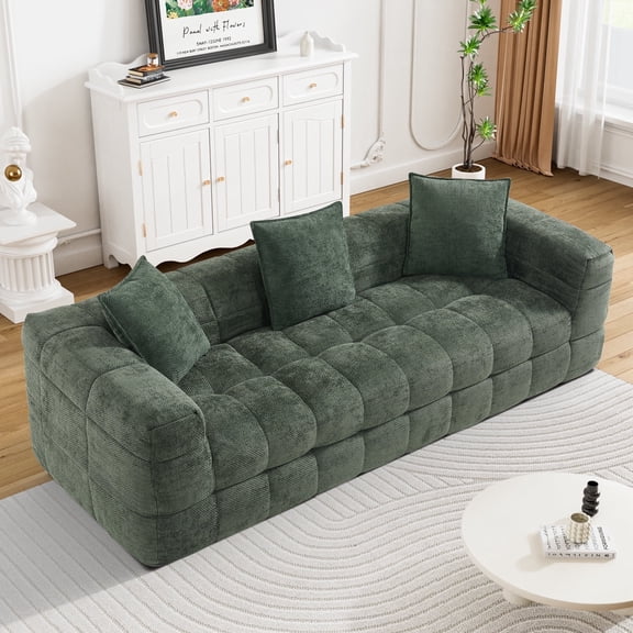 Wiilayok 89.8" Cloud Sofa Couch,Chenille 3 Seater Deep Seat Couch, No Assembly Required,Olive Green