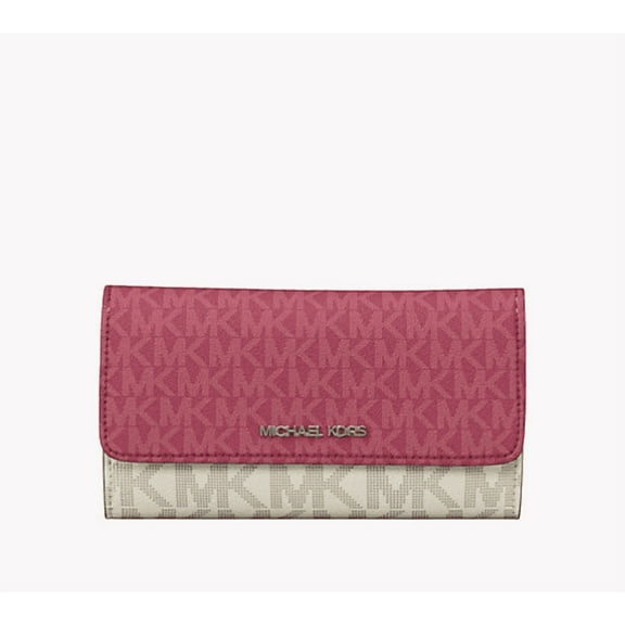 Michael Kors Jet Set Travel Large Trifold Leather/PVC Wallet (Dark Raspberry)