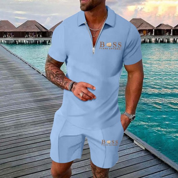 WILLBEST Conjunto Deportivo de Verano para Hombre, con Estampado de Letras Europeas, Informal, Holgado y Cómodo, de Manga Corta y Pantalones Cortos Deportivos con Bolsillo.