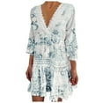 thumbnail image 2 of ZHOGXU Women's Swimwear Cover Up Three Quarter Sleeve V Neck Solid Color Lace Trim Bohemian Elegant Comfortable Beach Dress For Beach Pool,Black,L, 2 of 9