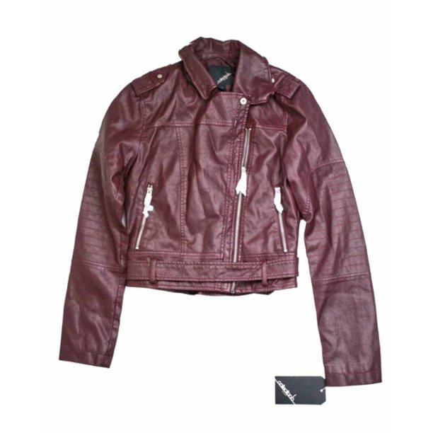Collection B Collection B Juniors Faux Leather Belted Moto Jacket Wine Size Medium Walmart Com Walmart Com