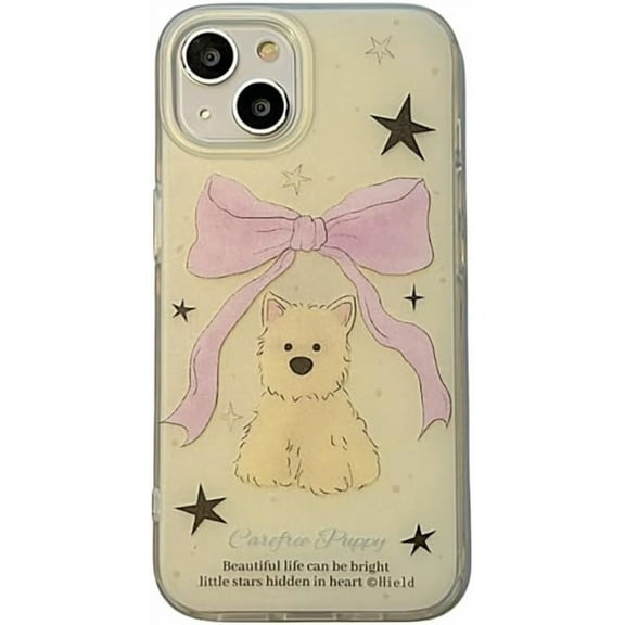 Cute Cartoon Puppy Bow Stars Soft Phone Case Compatible with iPhone Case (Pink,iPhone 12)